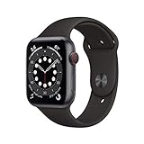 Apple Watch Series 6 GPS + Cellular, 44 mm raumgraues Aluminiumgehäuse mit schwarzem Sportband (Generalüberholt)