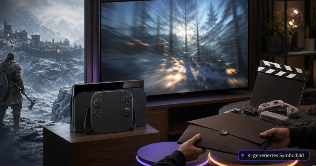 GamingCheck KW 37: Valheim 1.0 öffnet den Deep North, Switch 2 bekommt TV-VRR – und PHYSINT wechselt zu Xbox – Editorialmotiv ohne Text – KI-generiertes Symbolbild