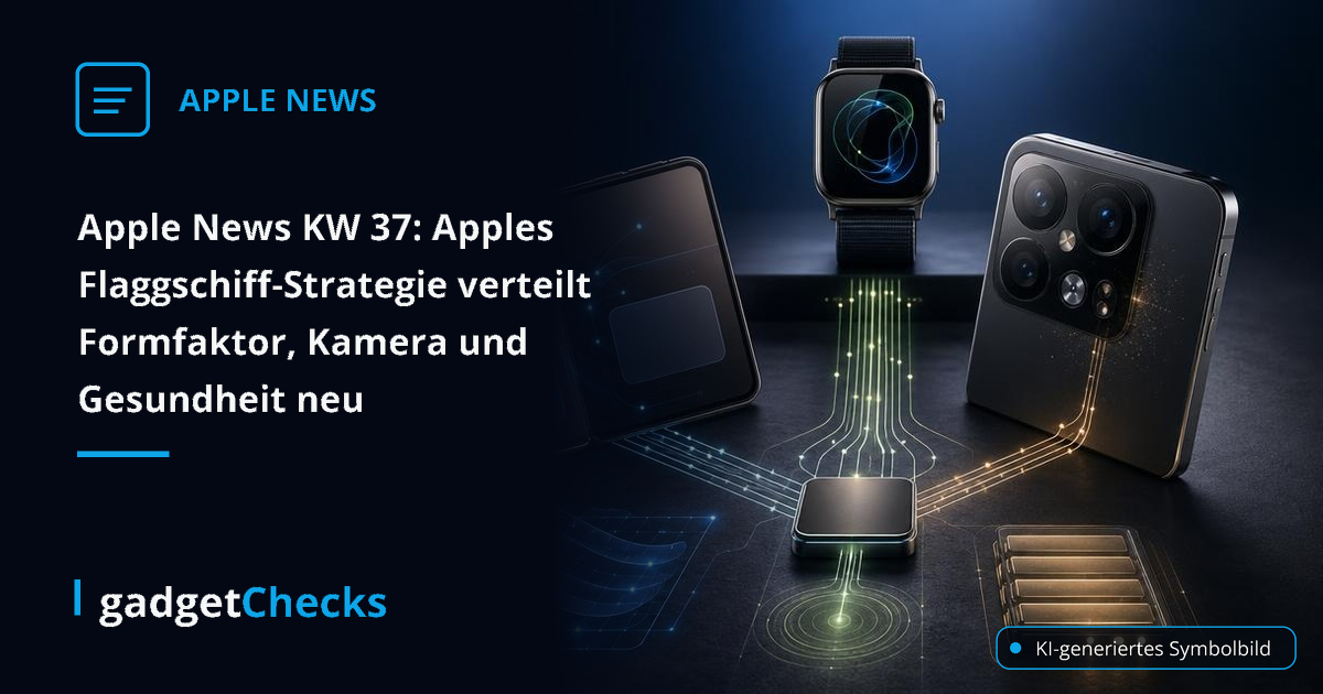 Apple News KW 37: Apples Flaggschiff-Strategie verteilt Formfaktor, Kamera und Gesundheit neu – KI-generiertes Symbolbild