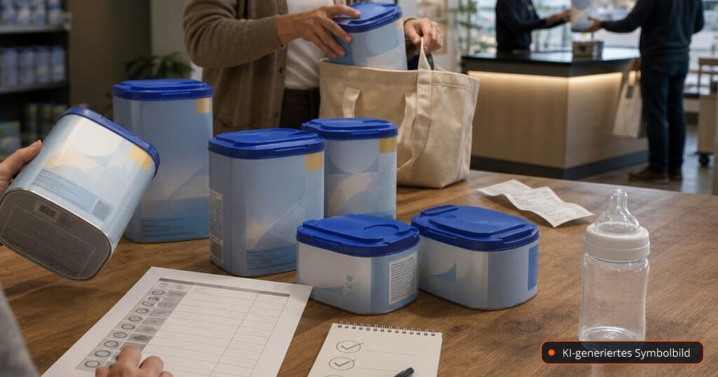 Aptamil- und Milumil-Rückruf bei Kaufland: Diese Packungen nicht mehr füttern – Editorialmotiv ohne Text – KI-generiertes Symbolbild