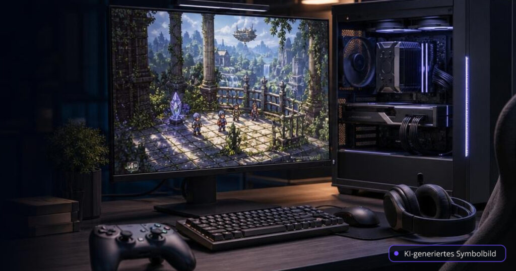GamingCheck KW 43: BioWare wird geschlossen, Final Fantasy Resonance startet – und RTX lädt Shader vorab – Editorialmotiv ohne Text – KI-generiertes Symbolbild