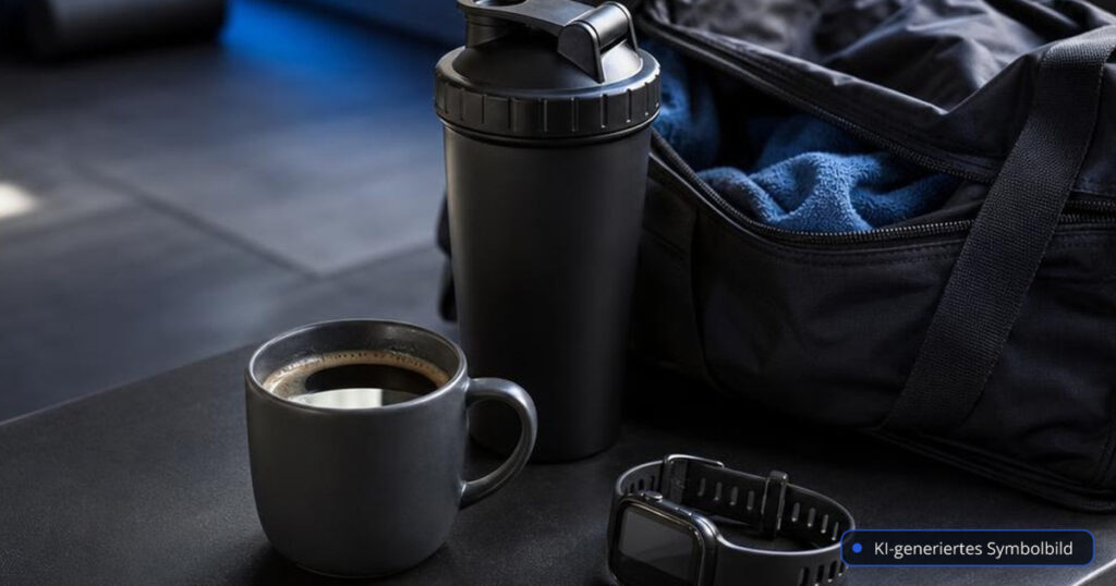 Sport & Supplements KW 43: Koffein vor dem Training, Pflanzenprotein und Erholung – Editorialmotiv ohne Text – KI-generiertes Symbolbild